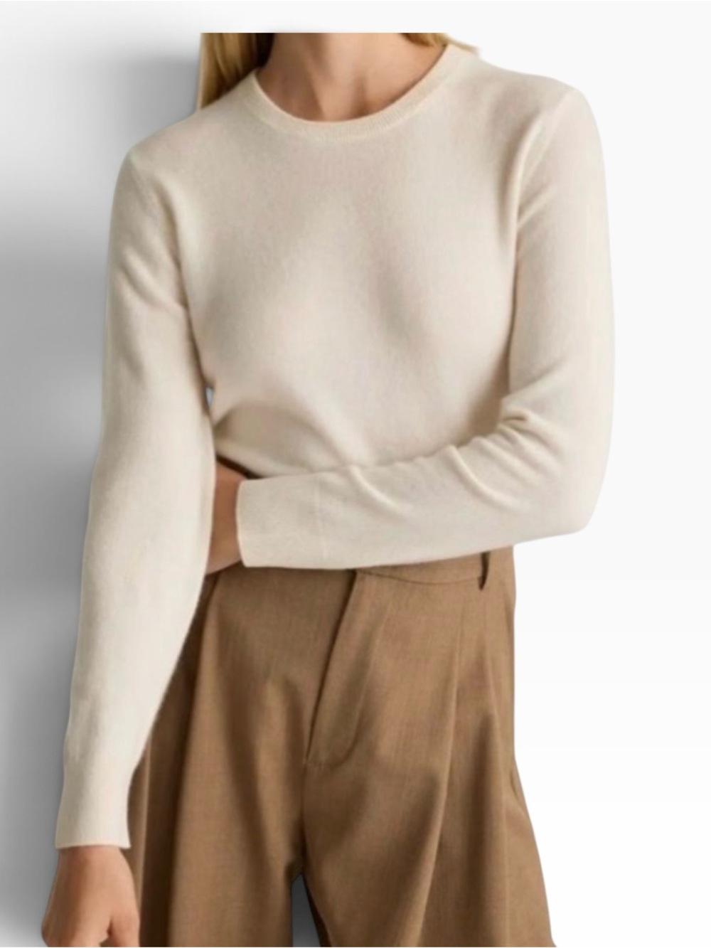 QUINCE Women’s Ivory Mongolian Cashmere Crew Neck Long Sleeve Sweater Sz XSm